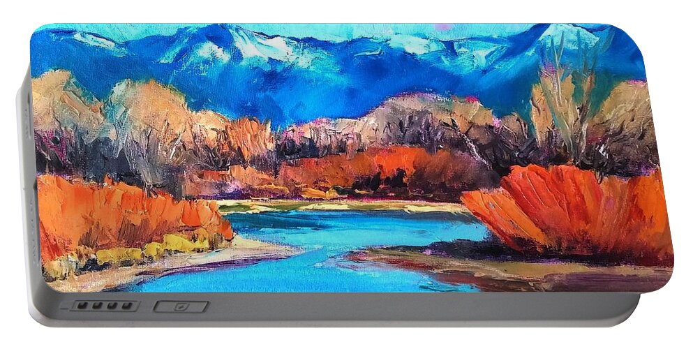 Landscape Portable Battery Charger featuring the painting Winter on the Rio Grande by Marian Berg