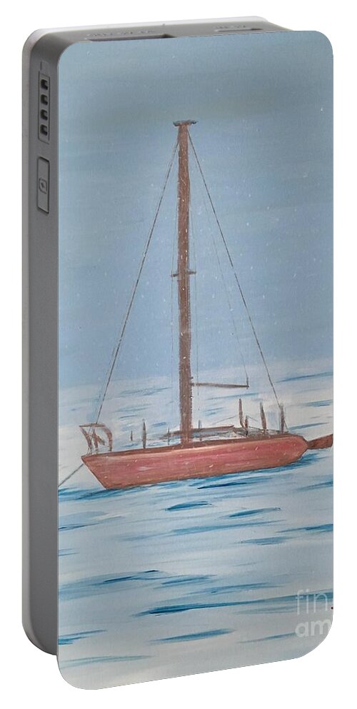 Winter Portable Battery Charger featuring the painting Winter on the Potomac by Aicy Karbstein