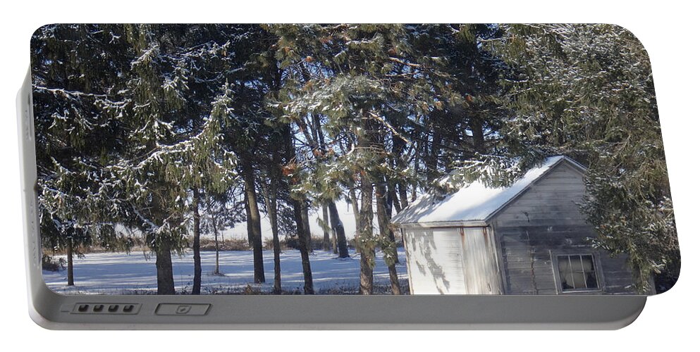 Snow Portable Battery Charger featuring the photograph Winter Pool House by Brooke Bowdren