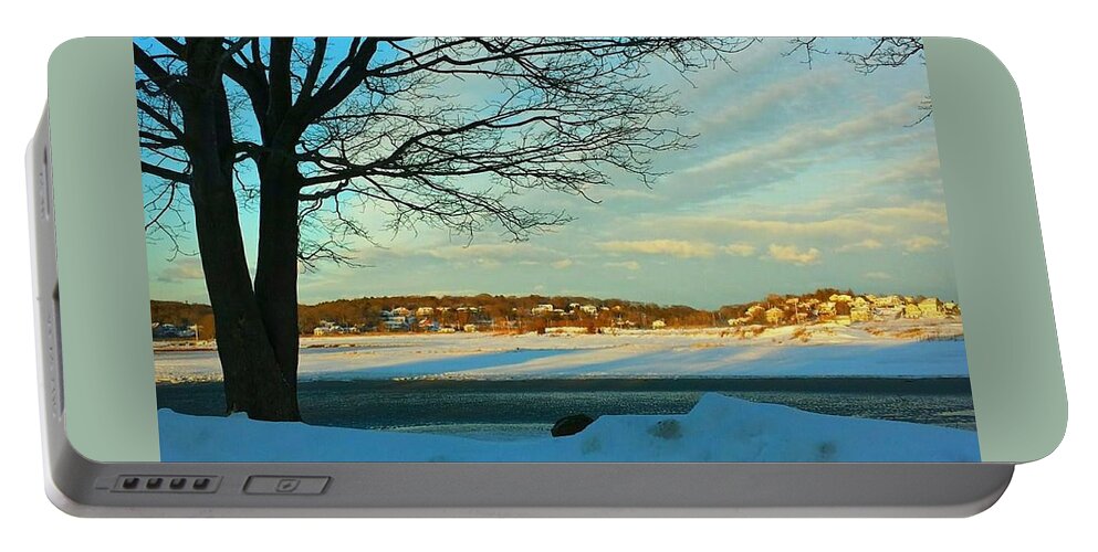 Silhouette Of Tree Portable Battery Charger featuring the photograph Winter Shadows at Good Harbor by Harriet Harding