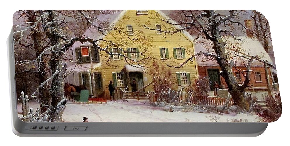 Winter Portable Battery Charger featuring the painting Winter Snow Scene by Currier and Ives
