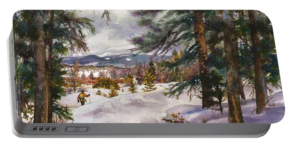 Colorado Snowy Mountains Painting Portable Battery Charger featuring the painting Winter Solace by Anne Gifford