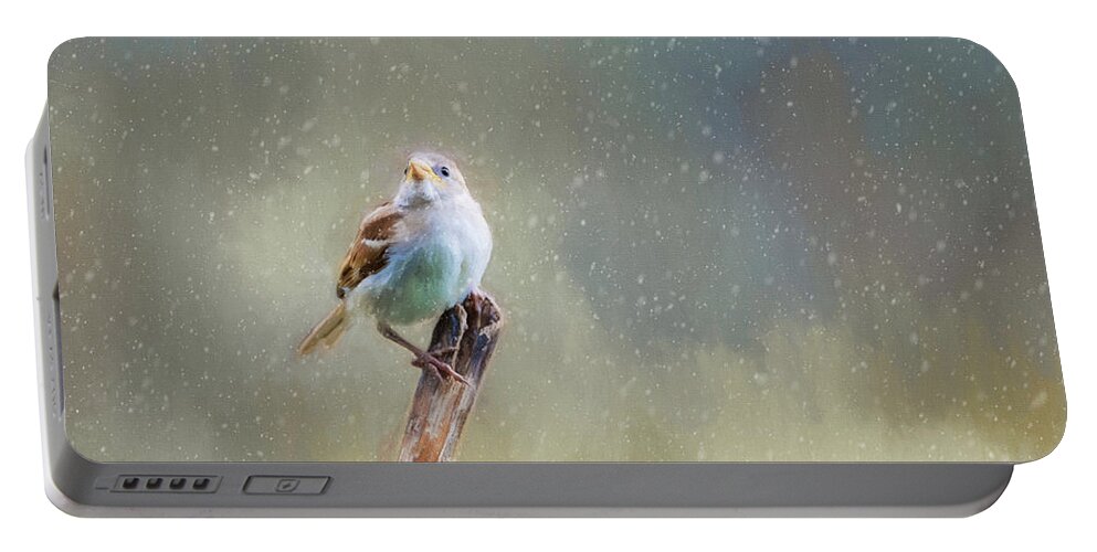 Winter Portable Battery Charger featuring the photograph Winter Sparrow by Cathy Kovarik