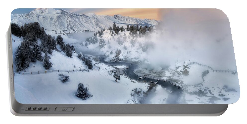 Sunrise Portable Battery Charger featuring the photograph Winter Steam by Nicki Frates