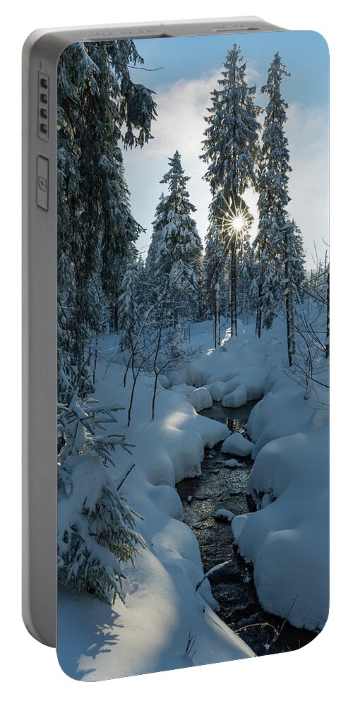 Nature Portable Battery Charger featuring the photograph winter sun in Upper Harz by Andreas Levi