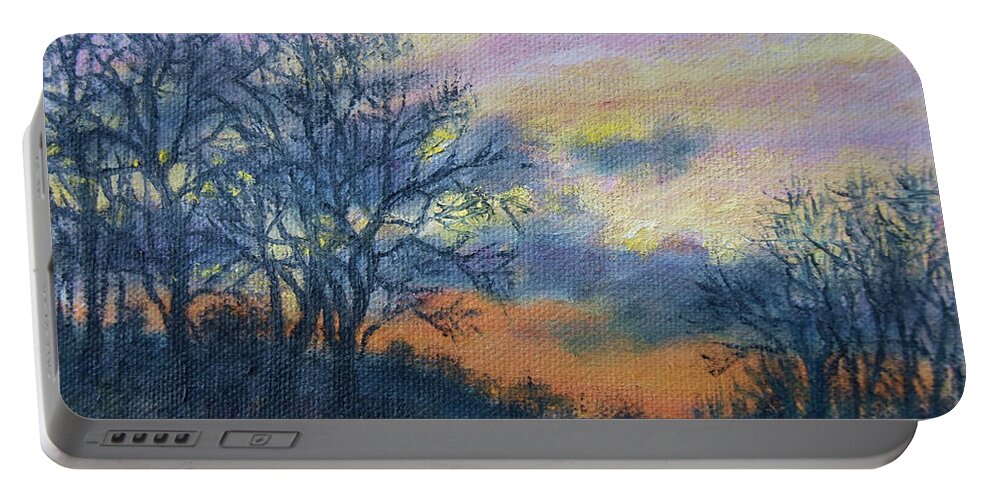 Sky Portable Battery Charger featuring the painting Winter Sundown Sketch by Kathleen McDermott