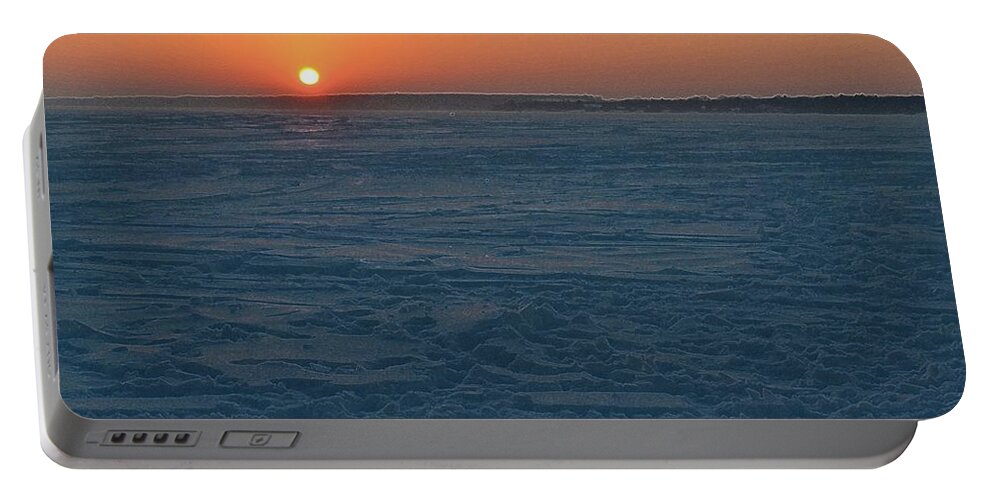 Abstract Portable Battery Charger featuring the digital art Winter Sunrise On A Frozen Lake Two by Lyle Crump
