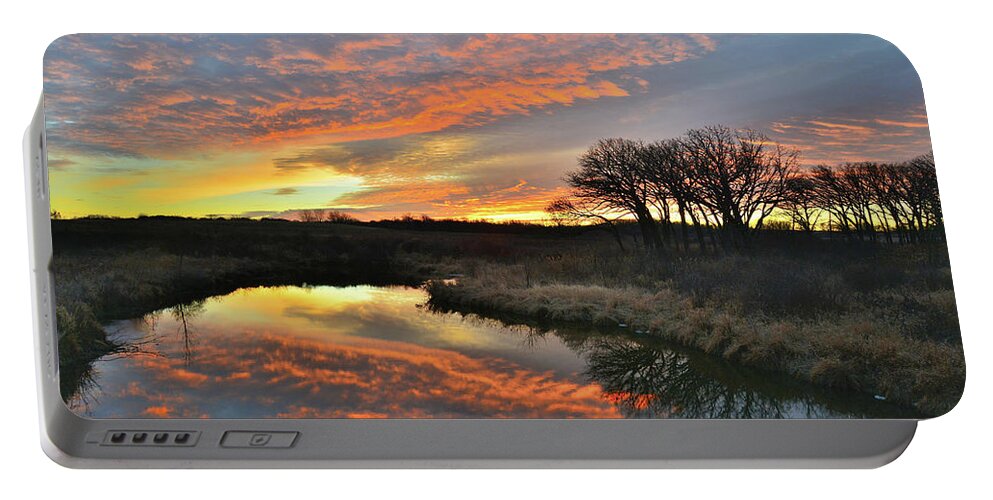 Glacial Park Portable Battery Charger featuring the photograph Winter Sunrise on Nippersink Creek in Glacial Park by Ray Mathis