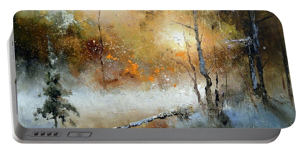 Russian Artists New Wave Portable Battery Charger featuring the painting Winter Sunset by Igor Medvedev