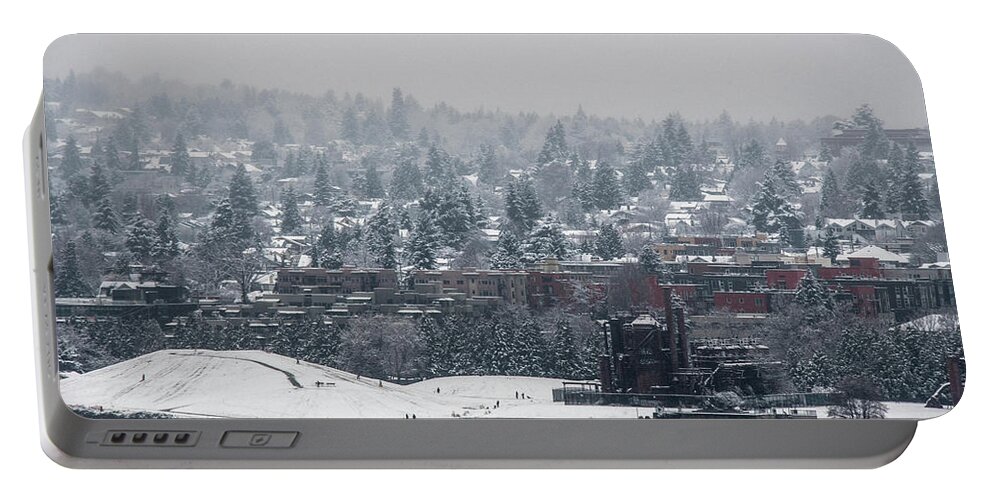 Seattle Portable Battery Charger featuring the photograph Winter wonderland at Gas Works Park by Matt McDonald