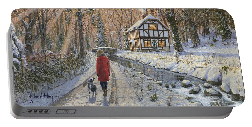 Snow Portable Battery Charger featuring the painting Winter Woodland by Richard Harpum