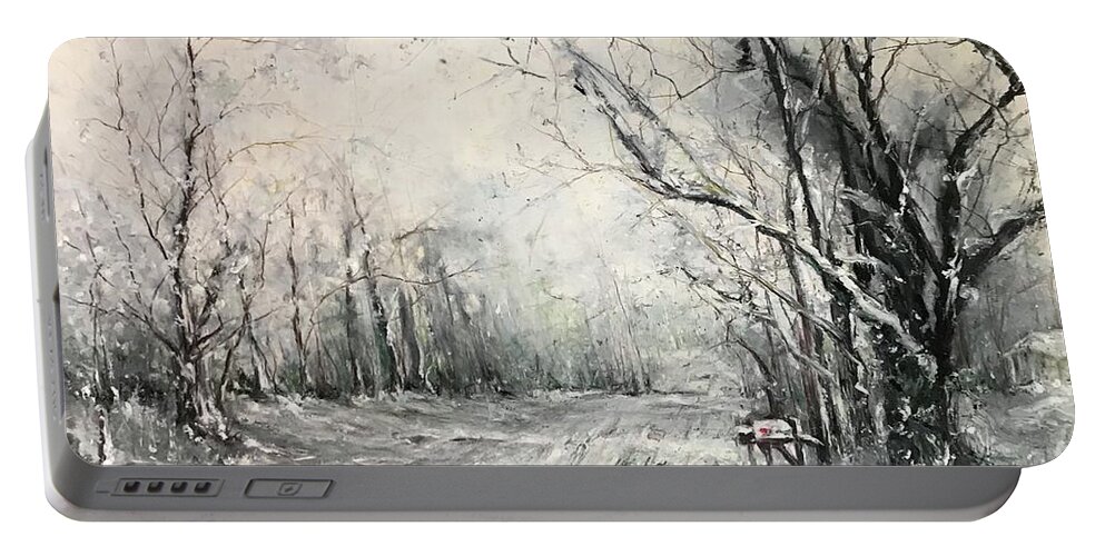Oil Pastel Portable Battery Charger featuring the painting Dee Street Series Winter Wonderland by Robin Miller-Bookhout