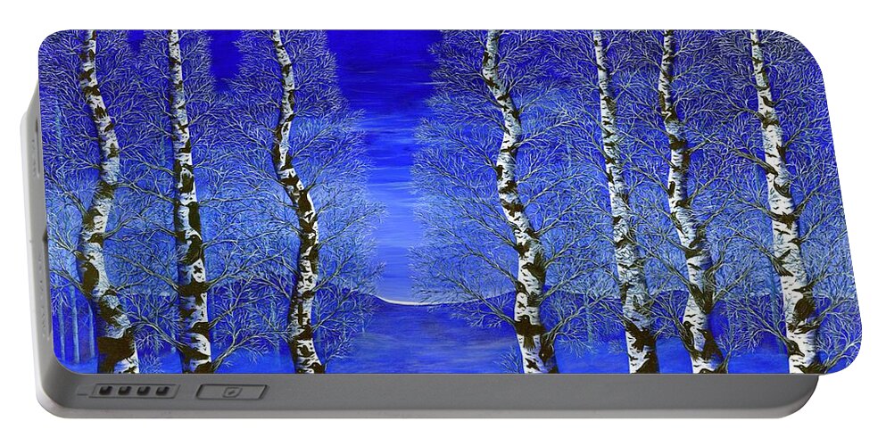 Rebecca Portable Battery Charger featuring the painting Winters Raven Aspen by Rebecca Parker
