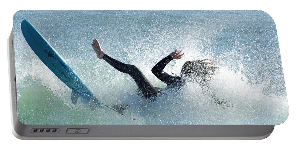 Darin Volpe People Portable Battery Charger featuring the photograph Wipeout - Surfer at Cayucos, California by Darin Volpe