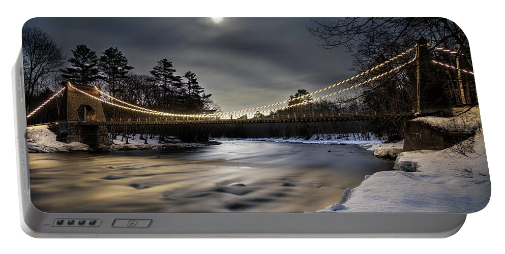 Wire Bridge Portable Battery Charger featuring the photograph Wire Bridge Under a Full Moon by John Meader