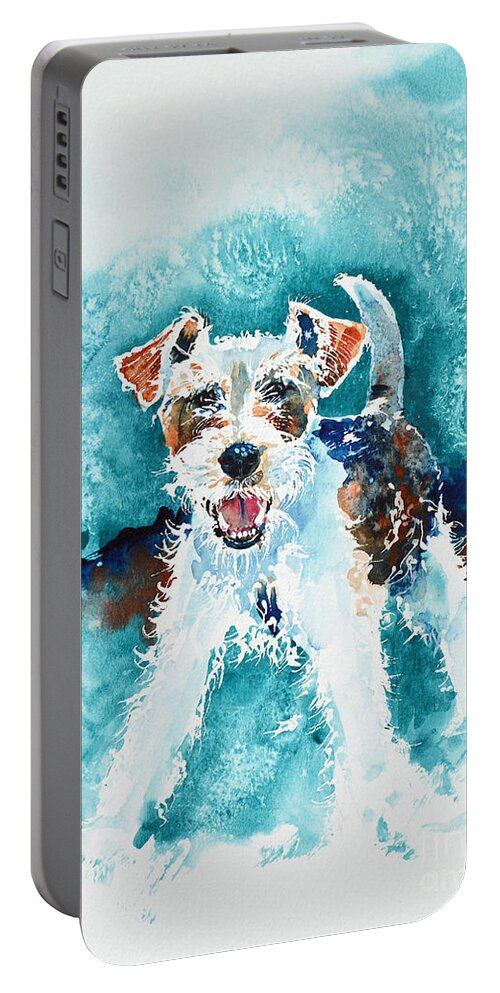 Wire Fox Terrier Portable Battery Charger featuring the painting Wire Fox Terrier by Zaira Dzhaubaeva