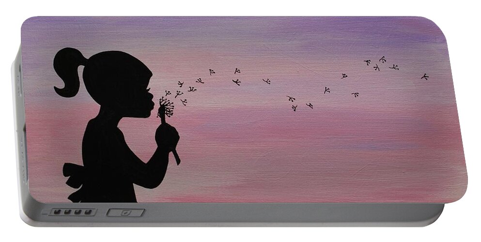 Dandelion Portable Battery Charger featuring the painting Wishes by Emily Page
