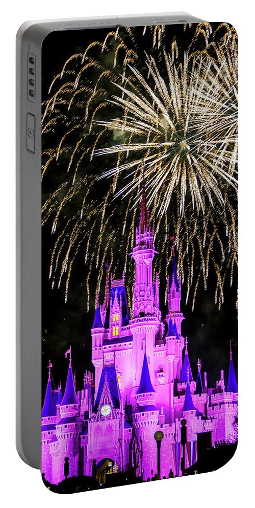 Disney Portable Battery Charger featuring the photograph Wishes fireworks Disney world by Andy Myatt