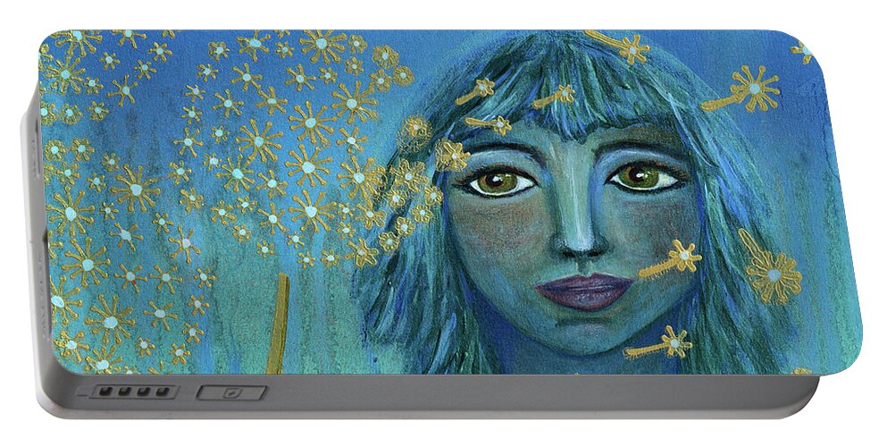 Dandelion Portable Battery Charger featuring the painting Wishing The Blues Away by Donna Blackhall