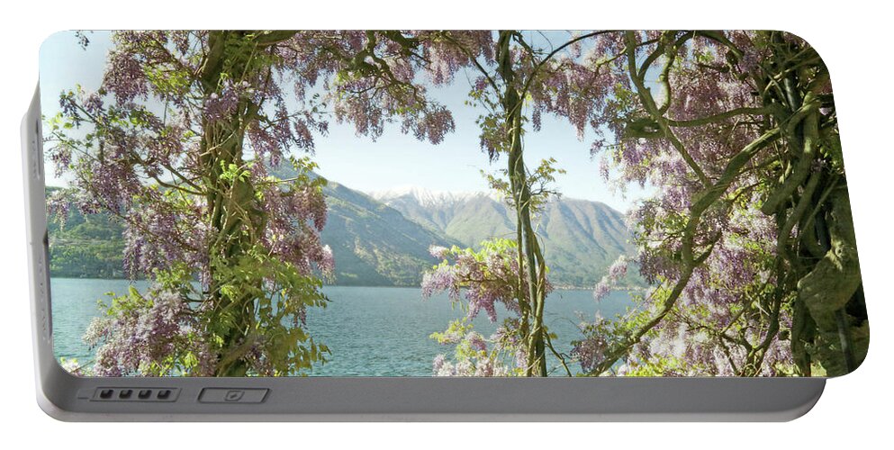 Wisteria Portable Battery Charger featuring the photograph Wisteria Trellis Lago di Como by Brooke T Ryan