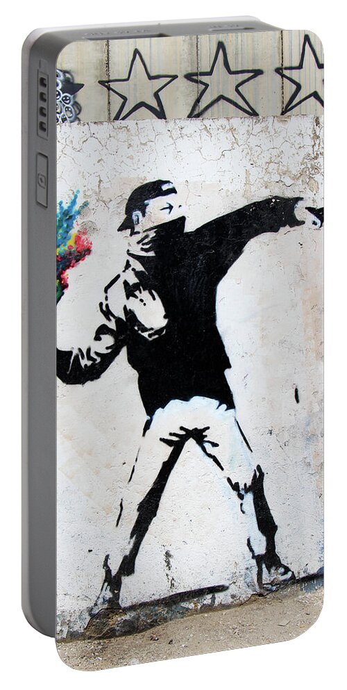 Banksy Replica Portable Battery Charger featuring the photograph With Love and Flowers by Munir Alawi