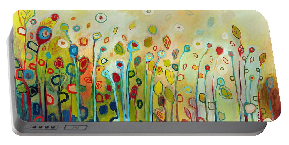Floral Abstract Modern Green Lime Brown Nature Circle Leaf Plant Large Jenlo Jennifer Lommers Painting Portable Battery Charger featuring the painting Within by Jennifer Lommers