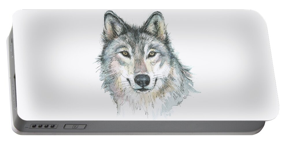 Watercolor Portable Battery Charger featuring the painting Wolf by Olga Shvartsur