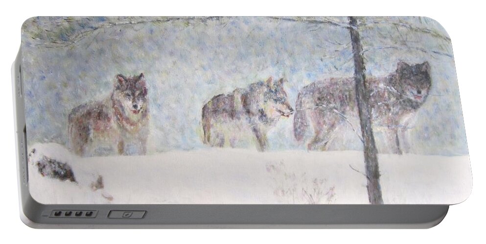 Impressionism Portable Battery Charger featuring the painting Wolves of the Wilderness by Glenda Crigger