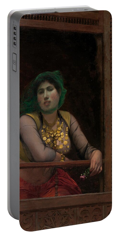 Jean-leon Gerome Portable Battery Charger featuring the painting Woman at a Balcony by Jean-Leon Gerome