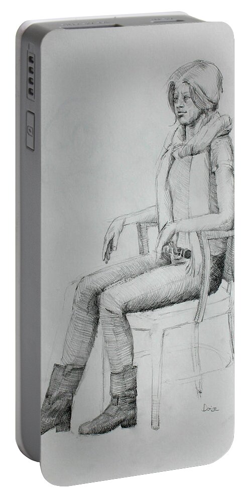 Mark Fine Art Portable Battery Charger featuring the drawing Woman in Scarf by Mark Johnson