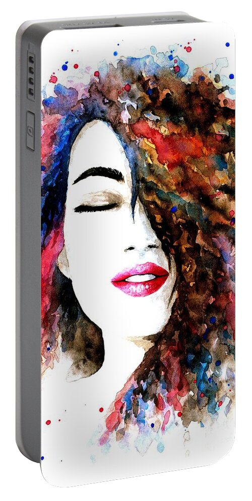 Woman Portable Battery Charger featuring the painting Woman Portrait 1 by Lucie Dumas