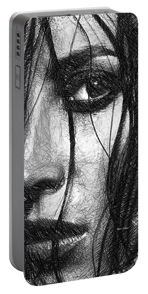 Female Portable Battery Charger featuring the digital art Woman Sketch in Black and White by Rafael Salazar