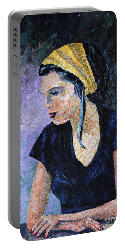 Woman Portable Battery Charger featuring the painting Woman with Yellow Scarf by Robert Yaeger