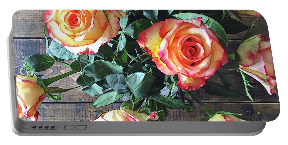 Bouquet Portable Battery Charger featuring the painting Wood and Roses by Shadia Derbyshire
