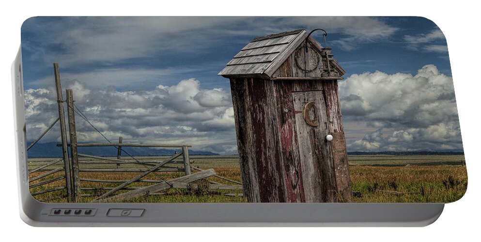 Wood Portable Battery Charger featuring the photograph Wood Outhouse out West by Randall Nyhof