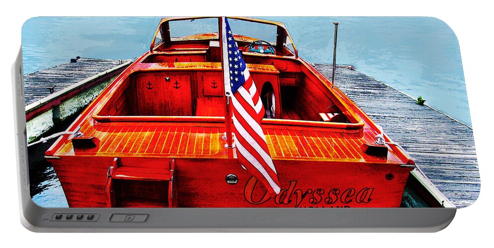 Wooden Motorboat Portable Battery Charger featuring the photograph Wooden Motorboat by Susan Vineyard