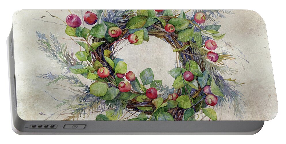 Berries Portable Battery Charger featuring the digital art Woodland Berry Wreath by Colleen Taylor