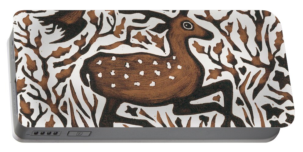 Deer Portable Battery Charger featuring the painting Woodland Deer by Nat Morley