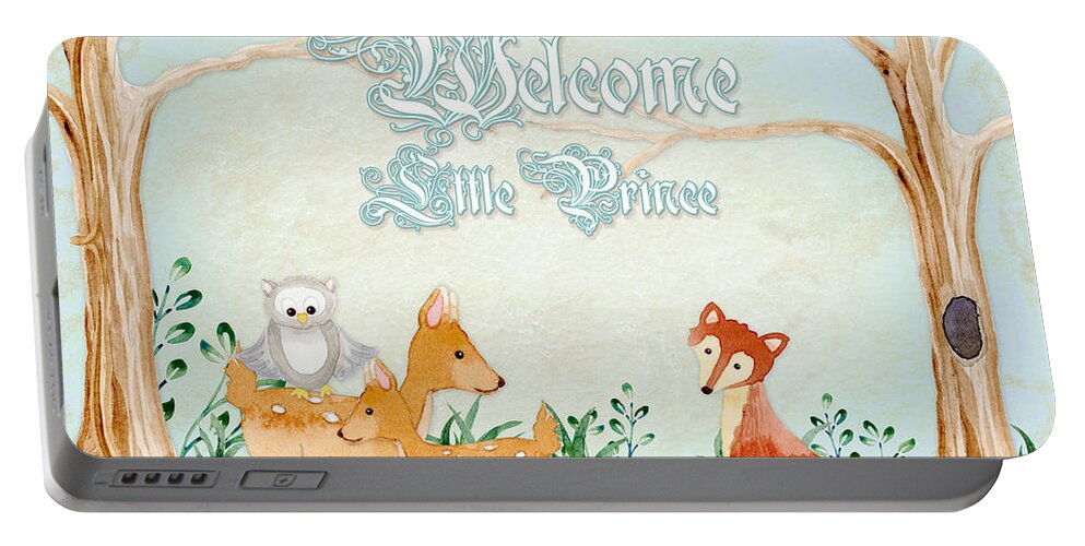 Woodchuck Portable Battery Charger featuring the painting Woodland Fairy Tale - Welcome Little Prince by Audrey Jeanne Roberts