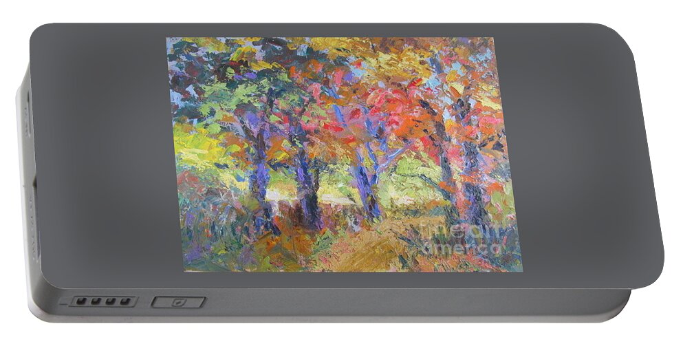 Impressionistic Portable Battery Charger featuring the painting Woodland Walk by John Nussbaum