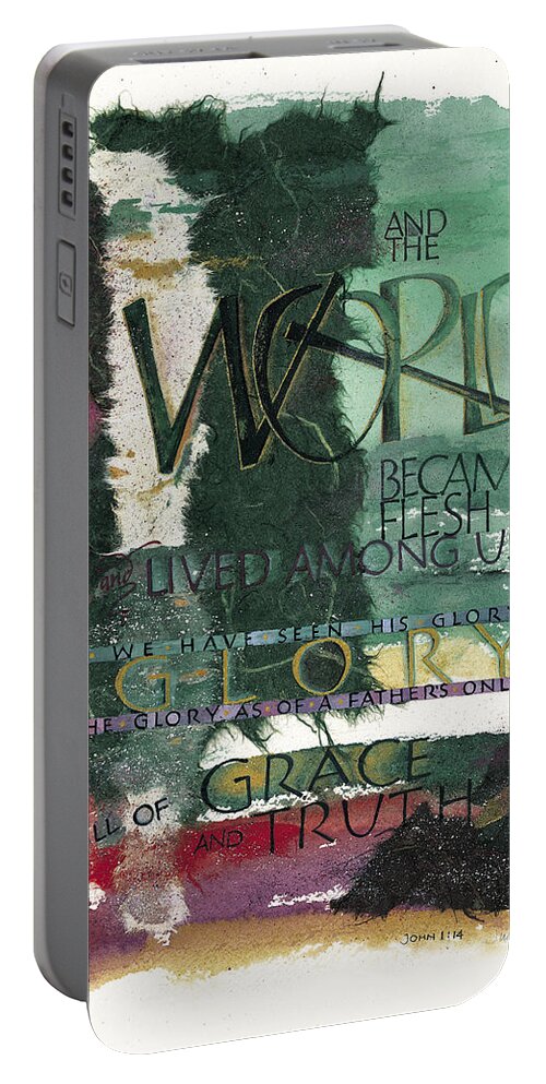 Advent Portable Battery Charger featuring the painting Word by Judy Dodds