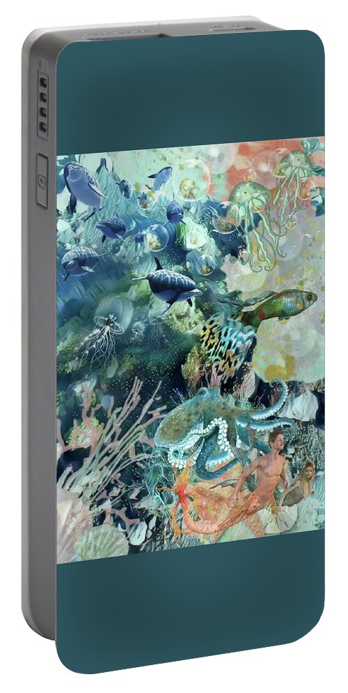Sealife Portable Battery Charger featuring the mixed media World in the sea by Susanne Baumann