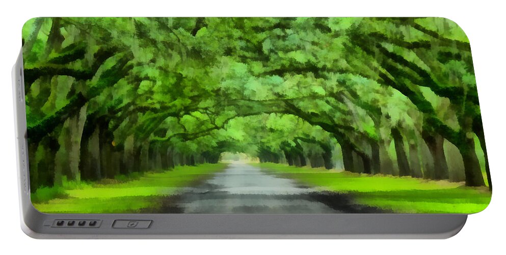Oak Portable Battery Charger featuring the painting Wormsloe Plantation by Lynne Jenkins