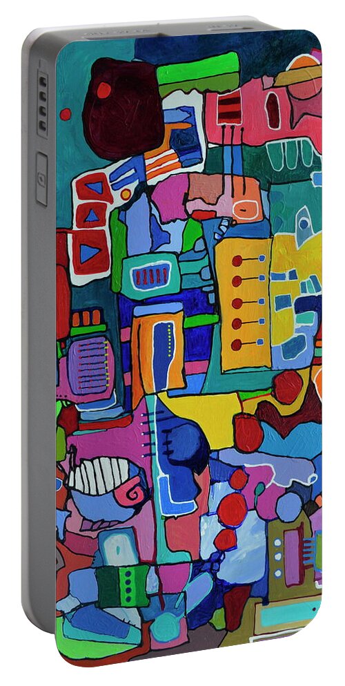 Exploring Colors With Imaginary Instruments Portable Battery Charger featuring the painting Wrong Instrument by Plata Garza