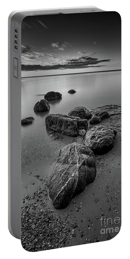 Andrew Slater Photography Portable Battery Charger featuring the photograph 'X' marks Serenity - BW by Andrew Slater