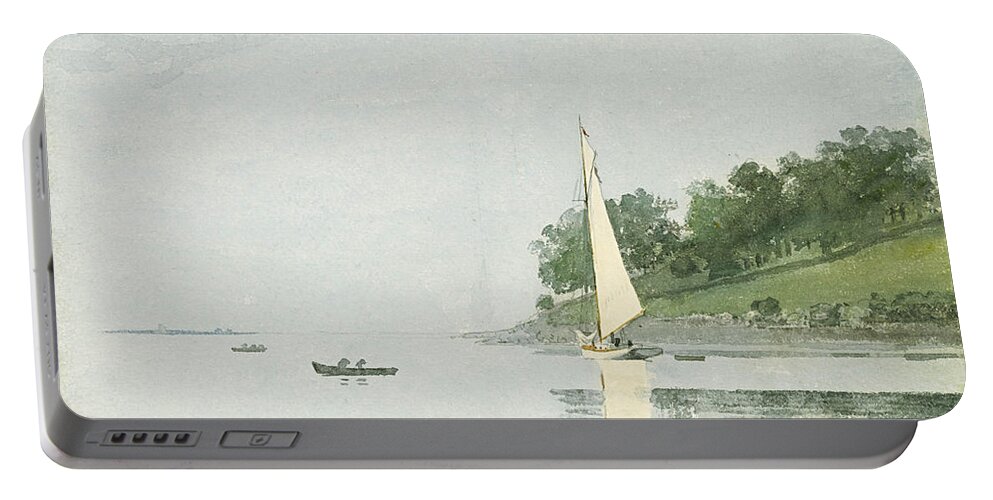 Winslow Homer Portable Battery Charger featuring the drawing Yacht in a Cove. Gloucester by Winslow Homer