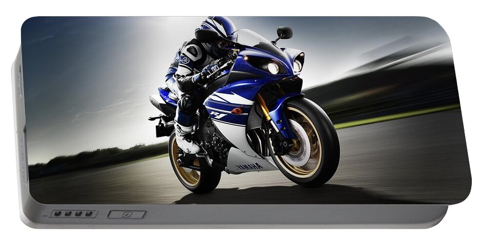 Yamaha Yzf R1 Portable Battery Charger featuring the digital art Yamaha Yzf R1 by Super Lovely