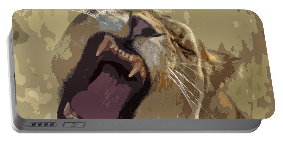 Feline Portable Battery Charger featuring the photograph Yawning Lioness by Laurel Powell