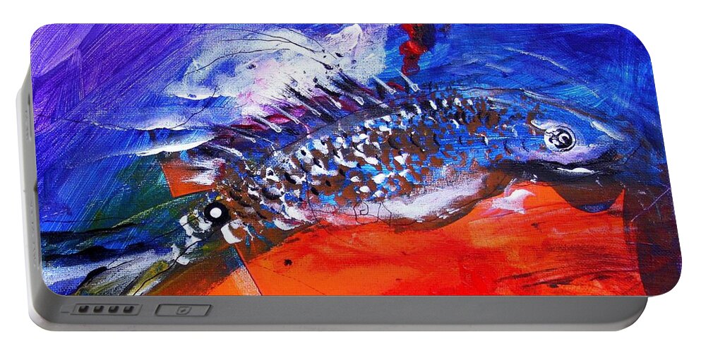 Fish Portable Battery Charger featuring the painting Year of the Rooster, Year of the FISH by J Vincent Scarpace