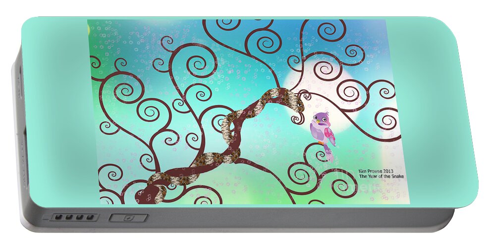 Snake Illustration Portable Battery Charger featuring the digital art Year of The Snake by Kim Prowse